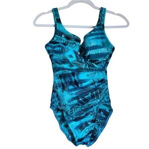 miraclesuit one piece bathing suit slimming swimsuit blue womens size 8